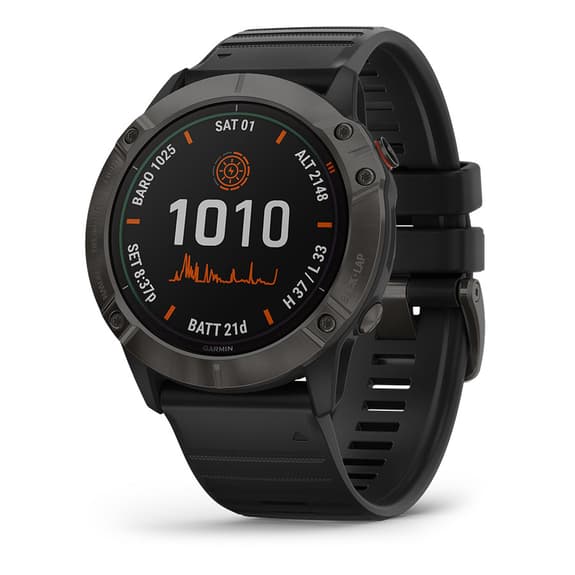 Garmin Fenix 6X PRO Solar Titanio gris carbón con correa negra