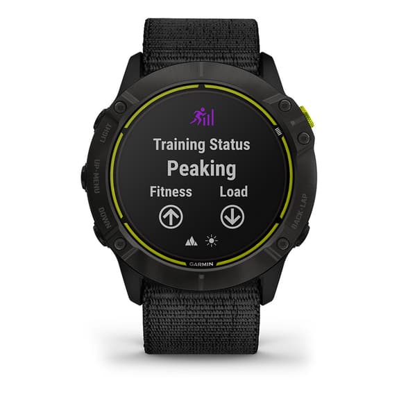 Garmin Enduro Titanium avec revêtement DLC noir et bracelet en nylon UltraFit noir