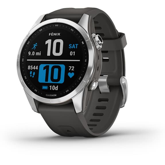 Garmin Fenix 7S plateado con correa gris