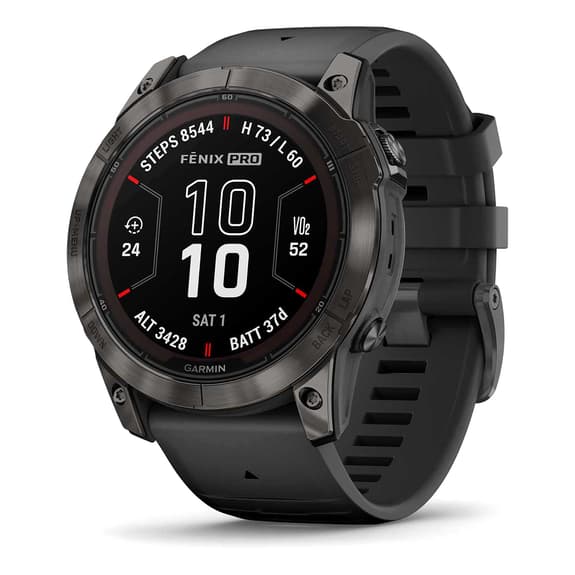 Garmin Fenix ​​​​7X Pro Solar Sapphire Titane Charbon Gris Bracelet Noir