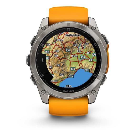 Garmin fēnix 8 AMOLED Zafiro 51 mm Titanio plateado correa naranja