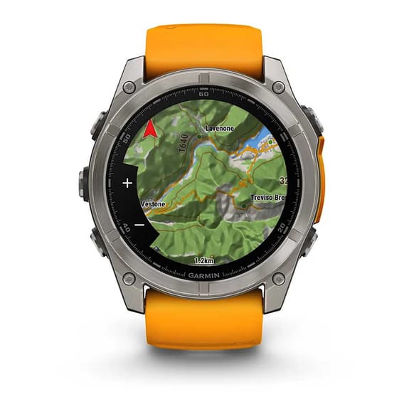 Garmin fēnix 8 AMOLED Zafiro 51 mm Titanio plateado correa naranja