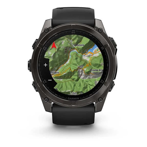 Garmin fēnix 8 AMOLED Zafiro 51 mm Titanio gris carbón correa negro