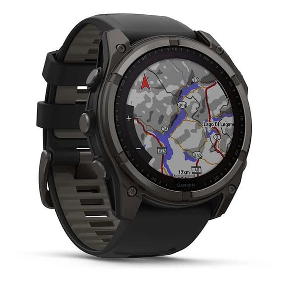 Garmin fēnix 8 Zafiro Solar 51 mm Titanio gris carbón correa negro