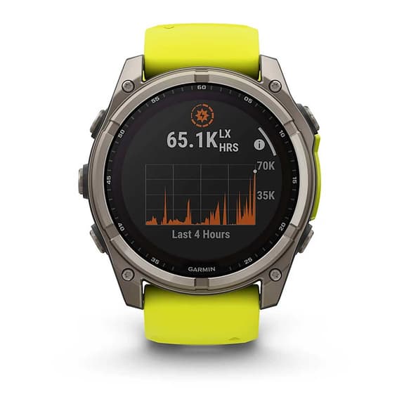 Garmin fēnix 8 Zafiro Solar 51 mm Titanio gris correa amarillo