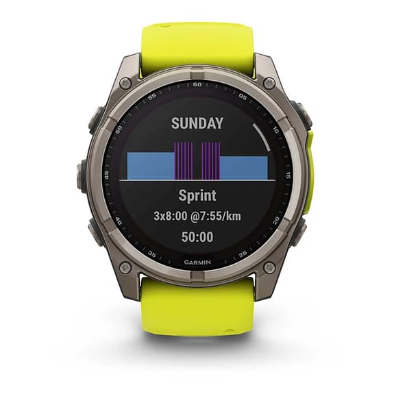 Garmin fēnix 8 Zafiro Solar 51 mm Titanio gris correa amarillo